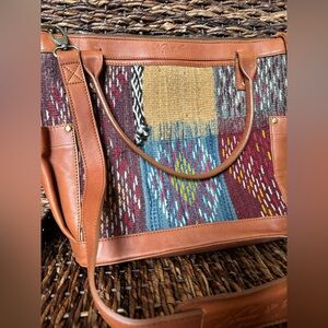 Nena Morocco Leather and Wool
patchwork one of a kind tote - New